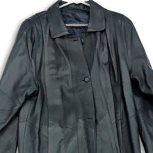 Load image into Gallery viewer, Womens Gray Leather Long Sleeve Pockets Button Front Trench Coat
